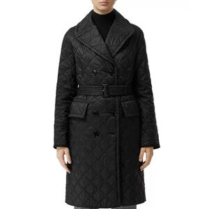 Burberry Quilted Double-Breasted Belted Trench Jacket Black Womens XS